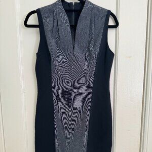 Elie Tahari Midi Dress in Grey with Navy Side Panels Size 6/Medium